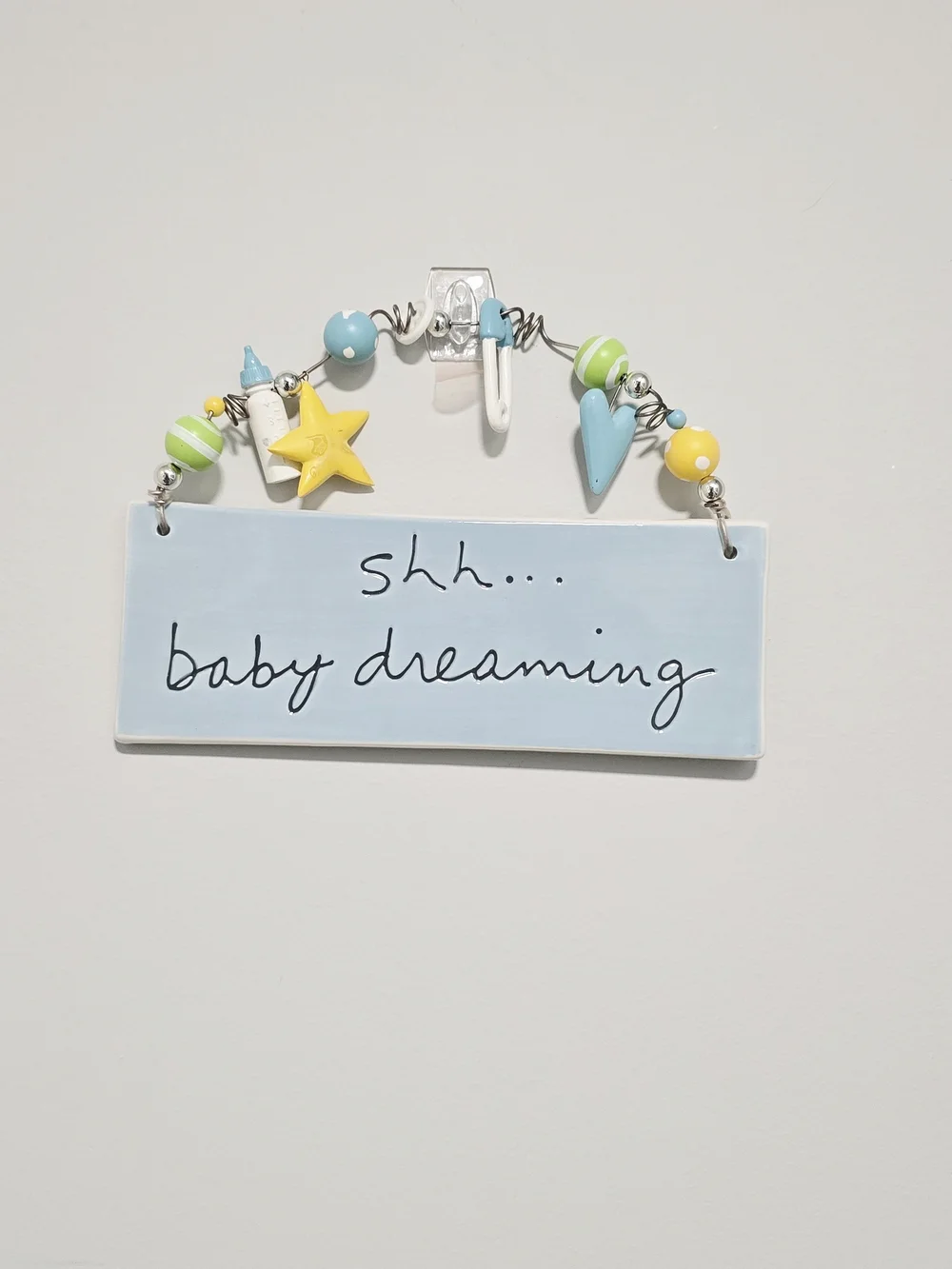 Baby Dreaming Wall Sign - Light Blue with Yellow & Green Accents Nursery Decor
